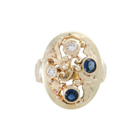 Ring with 2 sapphires and 2 diamonds - фото 2
