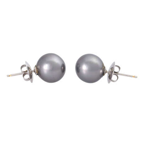 Pair of stud earrings with one Tahiti cultured pearl each, d.: ca. 12 mm, - Foto 3