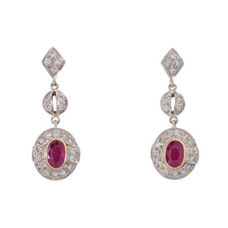 Pair of earrings with rubies and diamonds - photo 1