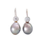Pair of earrings with Tahitian pearls and diamonds - фото 1