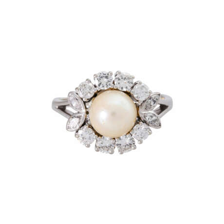 Ring with pearl and diamonds together ca. 1,2 ct, - Foto 2