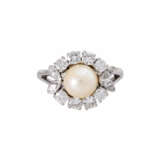 Ring with pearl and diamonds together ca. 1,2 ct, - фото 2