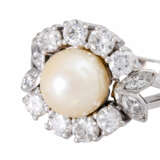 Ring with pearl and diamonds together ca. 1,2 ct, - фото 5