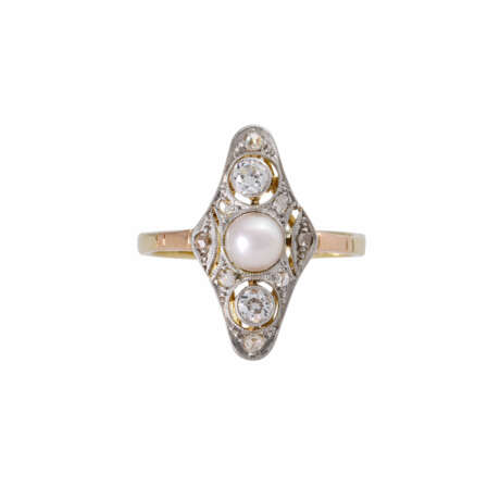 Art Deco ring with pearl and diamonds - фото 2