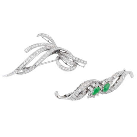 Set of 2 brooches with diamonds total ca. 1,2 ct, - Foto 1