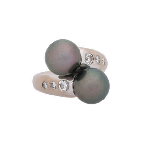 Ring with 2 Tahitian pearls and 6 diamonds total ca. 0,5 ct, - Foto 2