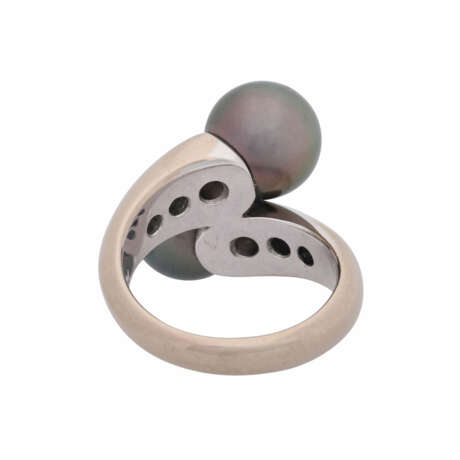 Ring with 2 Tahitian pearls and 6 diamonds total ca. 0,5 ct, - Foto 3