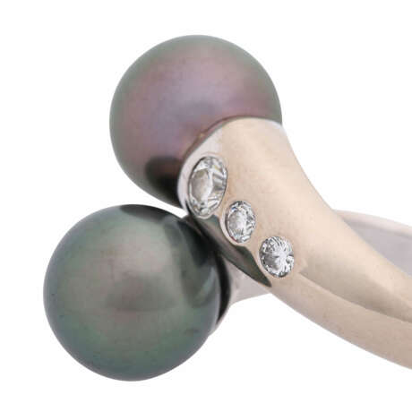 Ring with 2 Tahitian pearls and 6 diamonds total ca. 0,5 ct, - Foto 4