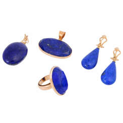 Convolute 4-piece, lapis lazuli jewelry,