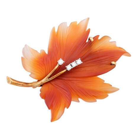Brooch "Leaf" made of agate with 4 diamonds together ca. 0,1 ct, - Foto 3
