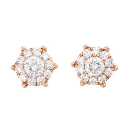 Stud earrings with rosettes of brilliant-cut diamonds total approx. 0.4 ct, - photo 1