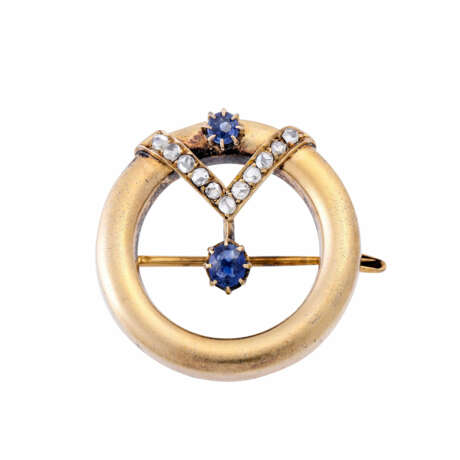 Brooch with 2 sapphires and 11 diamond roses, - Foto 1