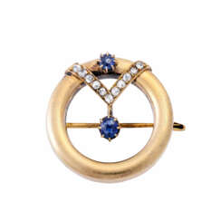 Brooch with 2 sapphires and 11 diamond roses,