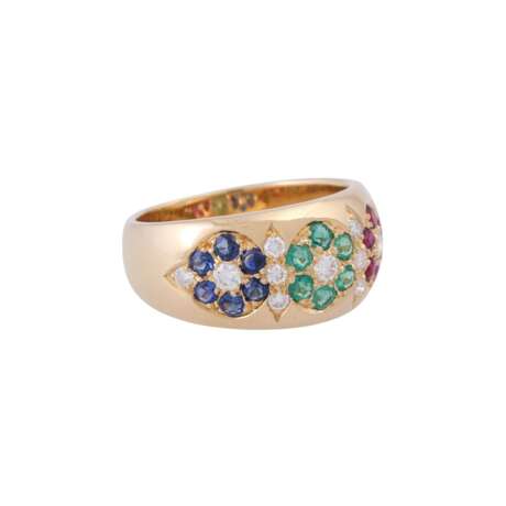 Blossom ring ruby, sapphire, emerald with diamonds total ca. 0,36 ct, - photo 1