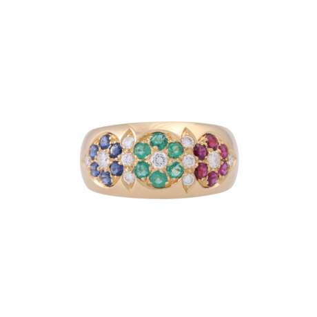 Blossom ring ruby, sapphire, emerald with diamonds total ca. 0,36 ct, - photo 2