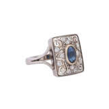 Ring with sapphire and small diamonds, - photo 1