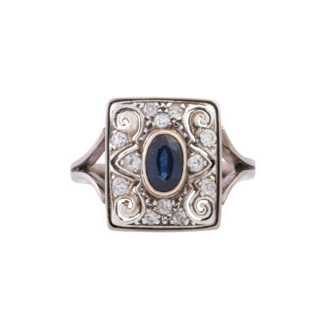 Ring with sapphire and small diamonds, - photo 2