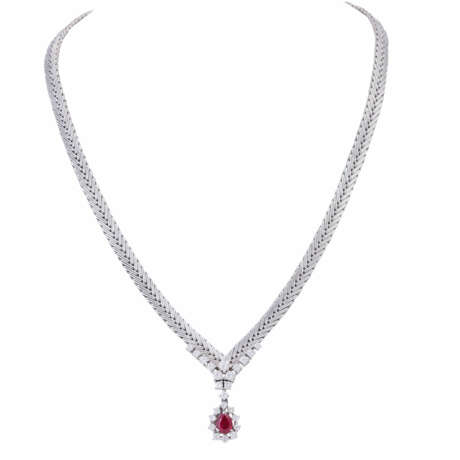 Necklace with ruby and diamonds together ca. 1,2 ct, - Foto 1