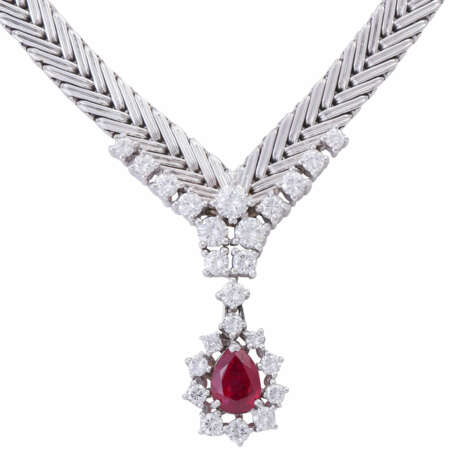 Necklace with ruby and diamonds together ca. 1,2 ct, - Foto 2