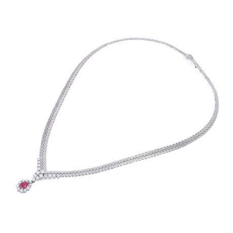 Necklace with ruby and diamonds together ca. 1,2 ct, - Foto 3