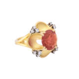 Ring with round faceted fire opal and 12 diamonds total ca. 0,36 ct, - фото 1