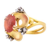 Ring with round faceted fire opal and 12 diamonds total ca. 0,36 ct, - photo 6