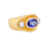 Ring with highly fine tanzanite and 2 diamonds together ca. 0,28 ct, - Foto 1