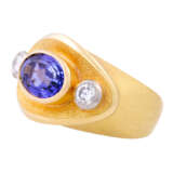 Ring with highly fine tanzanite and 2 diamonds together ca. 0,28 ct, - Foto 5