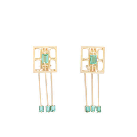 Unique earrings with 8 baguette cut green tourmalines, - фото 1