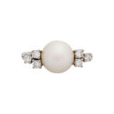 Ring with pearl and 6 diamonds total ca. 0,25 ct, - photo 2