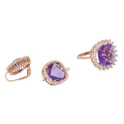 Jewelry set ring and earrings with amethysts