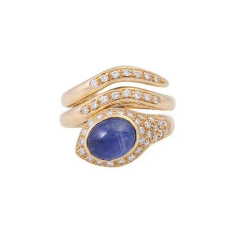 Ring with sapphire cabochon and diamonds - photo 2