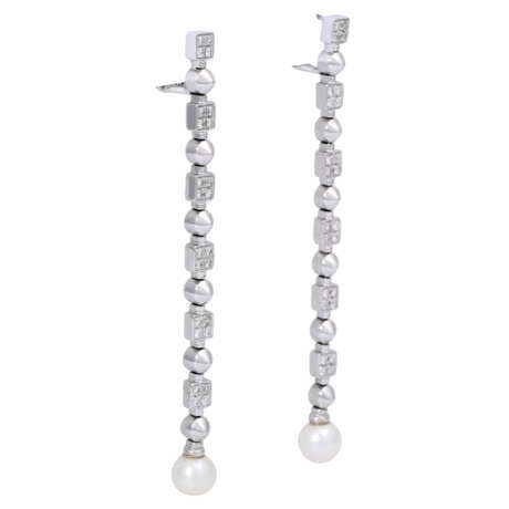 Earrings with pearls and diamonds together ca. 0,9 ct, - фото 2