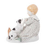 MEISSEN "Sitting child with dog and milk cup". - фото 4