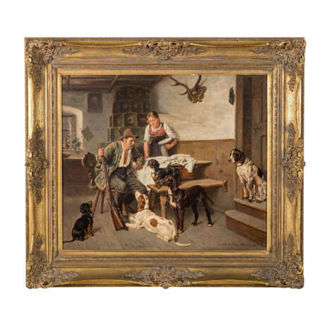 EBERLE, ADOLF (1843-1914) "Hunter with his dogs in the parlor" 1893 - photo 2