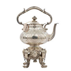 CHRISTOFLE PARIS, teapot on rechaud, silver plated, around 1860,