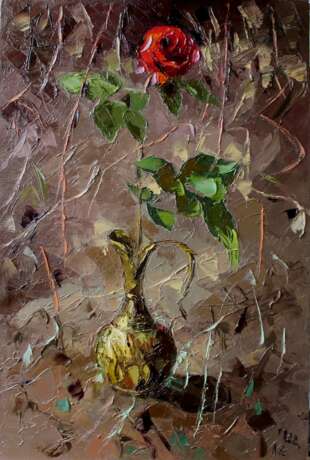 Роза масло/холст на подрамнике Couteau à peindre Impressionnisme Nature morte Arménie 2016 - photo 1