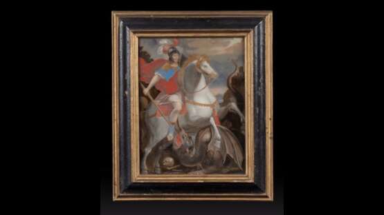 Paire de peintures sous verre représentant respectivement Saint Georges terrassant le Dragon et Saint Jérôme - photo 1