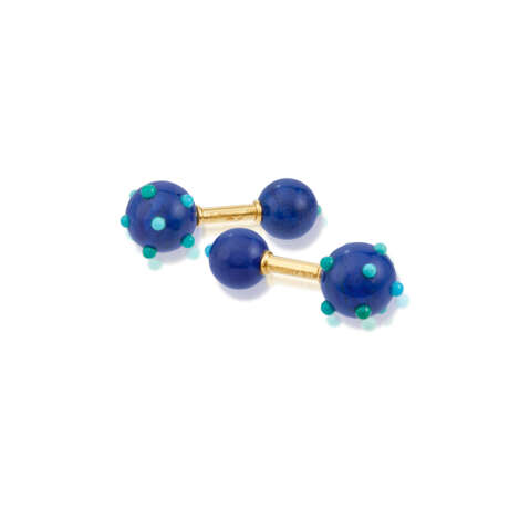 NO RESERVE | TIFFANY & CO., JEAN SCHLUMBERGER LAPIS LAZULI AND TURQUOISE CUFFLINKS - фото 1