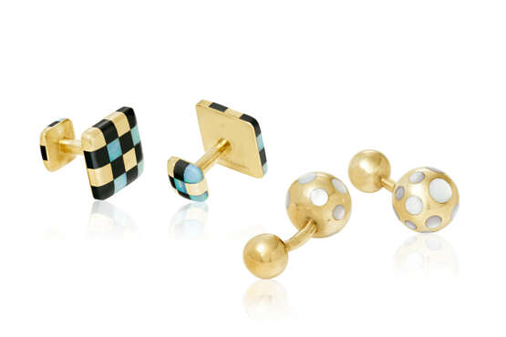 NO RESERVE | ANGELA CUMMINGS MULTI-GEM CUFFLINKS AND UNSIGNED PAIR OF MOTHER-OF-PEARL CUFFLINKS - фото 1