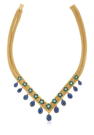 NO RESERVE | SAPPHIRE, EMERALD, DIAMOND AND GOLD NECKLACE - photo 3