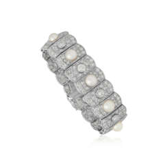 ART DECO NATURAL PEARL AND DIAMOND BRACELET