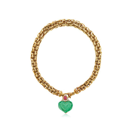 BULGARI CARVED EMERALD, RUBY AND DIAMOND NECKLACE - фото 3