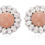 NO RESERVE | CORAL, ROSE QUARTZ AND DIAMOND EARRINGS - фото 1