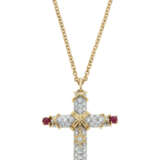 NO RESERVE | TIFFANY & CO., JEAN SCHLUMBERGER RUBY AND DIAMOND CROSS PENDANT AND TIFFANY & CO. GOLD CHAIN - фото 1