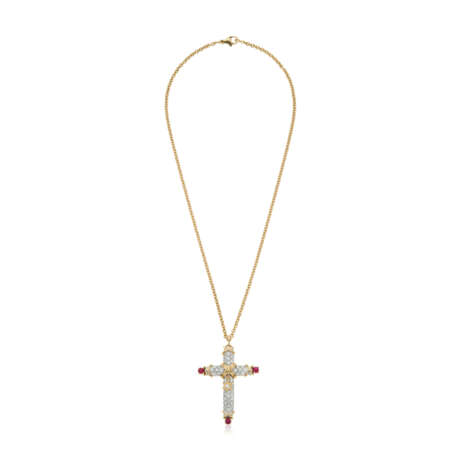 NO RESERVE | TIFFANY & CO., JEAN SCHLUMBERGER RUBY AND DIAMOND CROSS PENDANT AND TIFFANY & CO. GOLD CHAIN - фото 3
