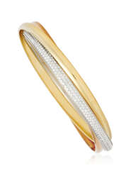 CARTIER TRI-COLORED GOLD AND DIAMOND 'TRINITY' BANGLE BRACELET