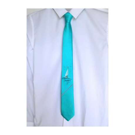 Necktie Silk 100% Handmade Tie Men Silk Tie Turquoise Color „Tie Silk 100% Handmade“, Silk100%, Handgemalt, Conterporary, Moda, Frankreich, 2021 - Foto 1