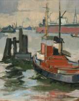 Rolf Böhlig (Hamburg 1904 - Hamburg 1979). Schlepper im Hafen.