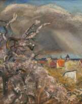 Ludwig Dettmann (Adelbye 1865 - Berlin 1944). Dorf mit Obstbäumen.